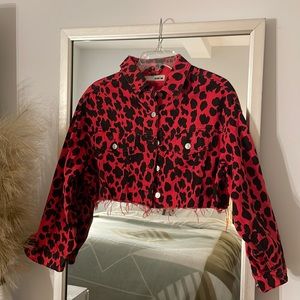 Printed denim cropped jacket